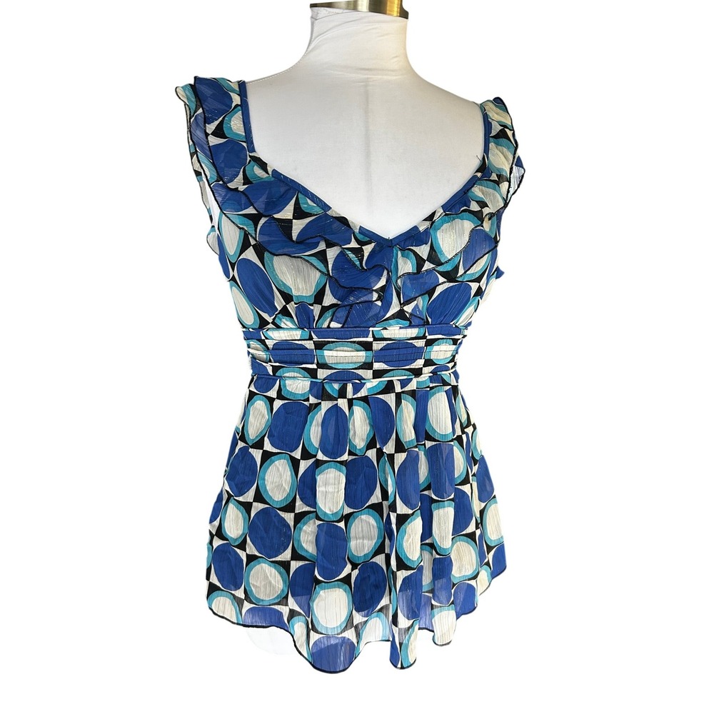 Vintage Rampage Womens Blue Geometric Ruffle Babydoll Top Empire Waist Small